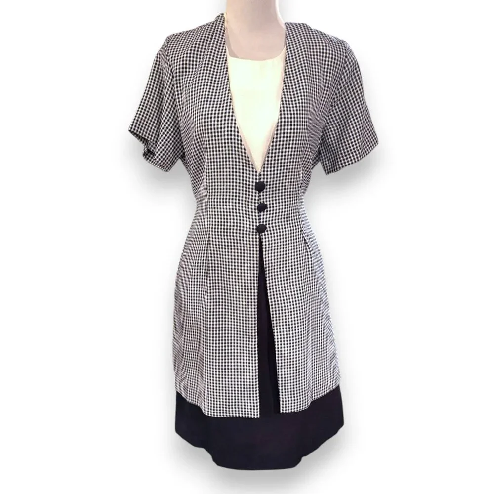 DBY‎ vintage 90s Y2K blue white plaid tie back faux jacket dress Women's sz 11